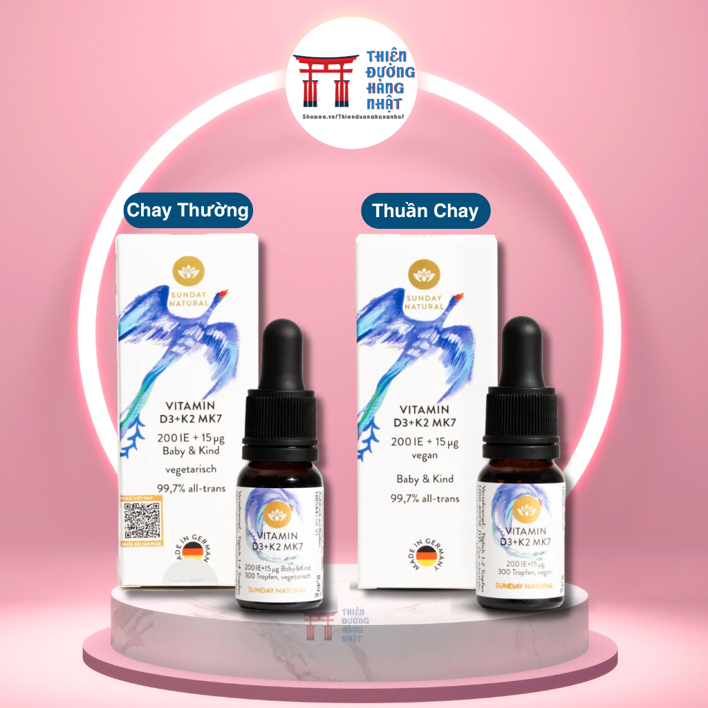 Vitamin D3K2 MK7 Sunday Natural Đức 10ml, vitamin D3K2 giúp bé phát triển, khỏe mạnh