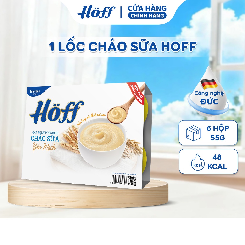 Cháo sữa Yến mạch Hoff bố sung Canxi, Chất xơ củng cố chiều cao, cải thiện hệ tiêu hoá 1 Lốc (55g x 6 hộp)