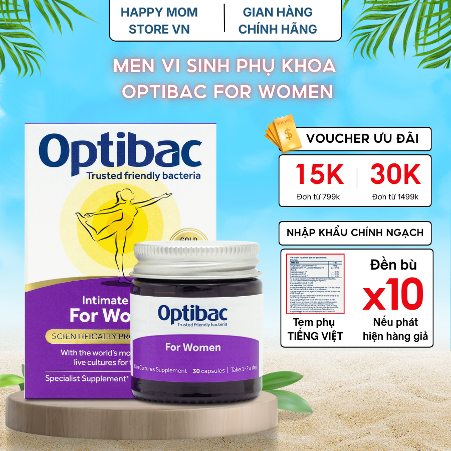 Men Vi Sinh Phụ Khoa Optibac Tím - For Women Bổ Sung Lợi Khuẩn Cho Phụ Nữ (hộp 30 viên/90 viên)