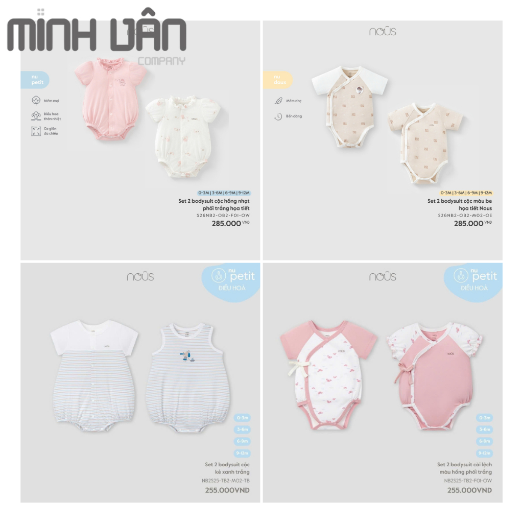 [Full] Set 2 Bodysuit cộc tay Nous (0-12 tháng)