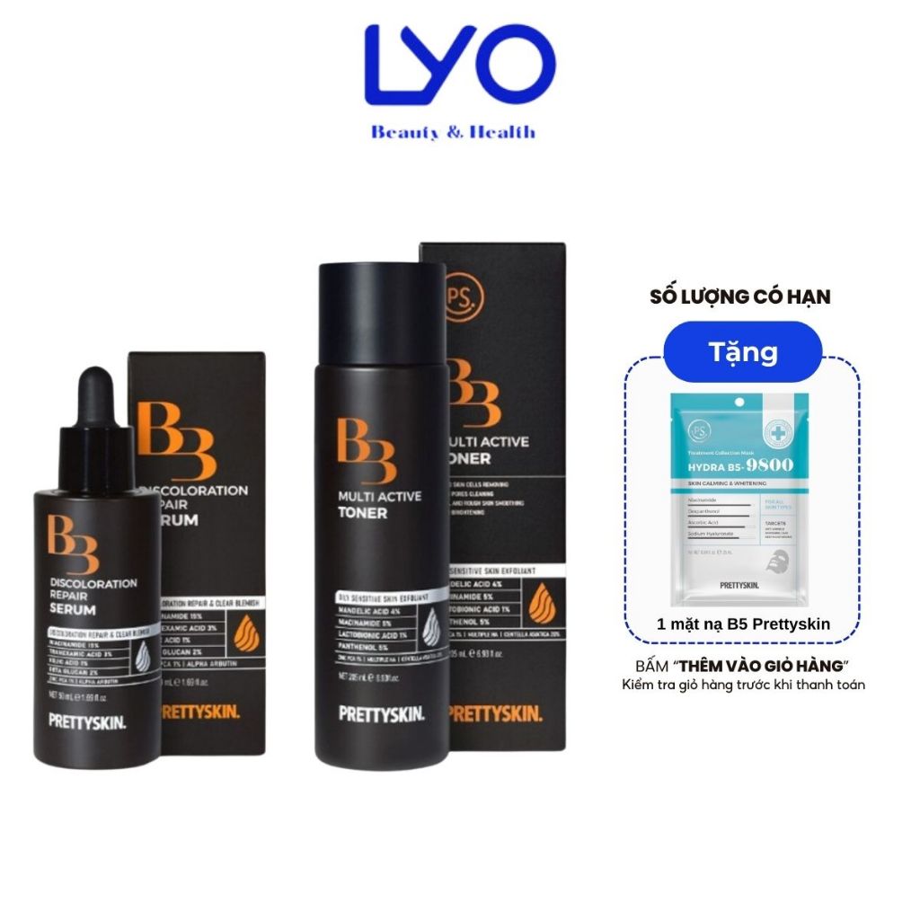 Nước Hoa Hồng Dịu Nhẹ & Tinh Chất Mờ Thâm Nám Prettyskin B3 Discolororation Repair Serum/B3 Multi Ac