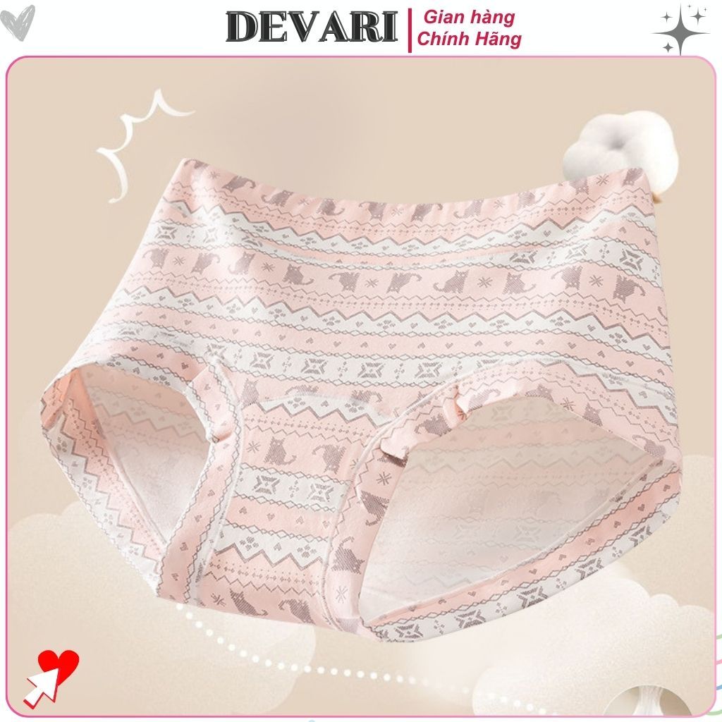 Quần lót nữ cotton cao cấp dáng boxer đáy lót nâng cấp dài kháng khuẩn họa tiết Bắc Âu DEVARI L5296