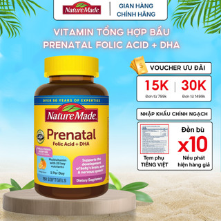 Vitamin tổng hợp cho mẹ bầu Prenatal Folic Acid + DHA Nature Made giúp mẹ và bé phát triển toàn diện