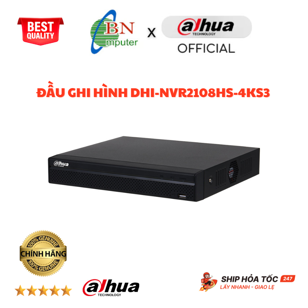 Đầu ghi hình DHI-NVR2108HS-4KS3 cam kết chính hãng, bảo hành đầy đủ