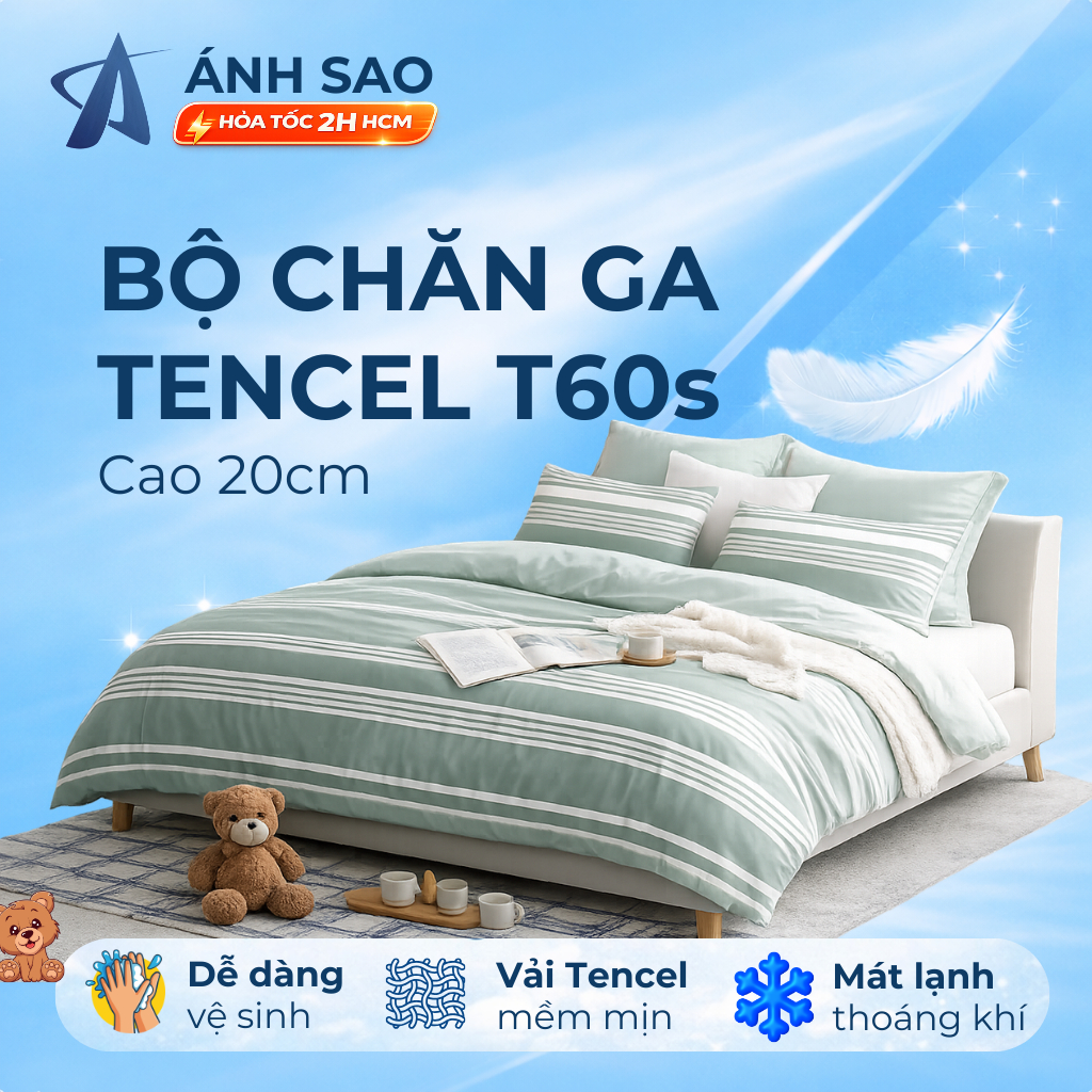Bộ Chăn Ga Gối Tencel 60s Ánh Sao Set Ga Giường Cao Cấp Mát Lạnh Bo Chun Set Ga Giường 4 - 5 Món Dra