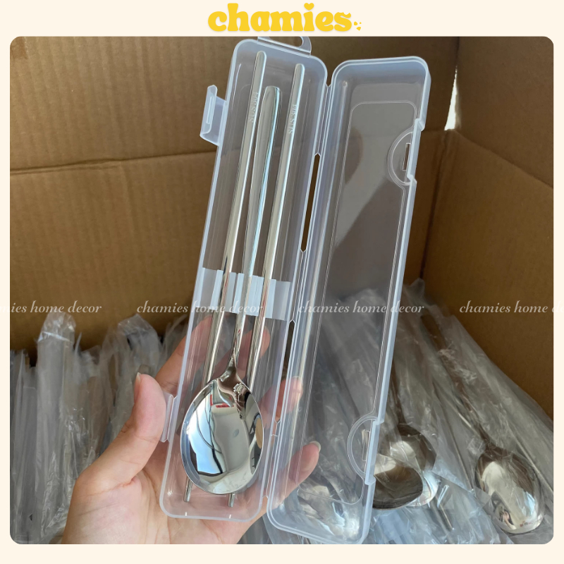 Bộ Thìa Đũa Inox 304 Cao Cấp Kèm Hộp, Thìa Đũa Văn Phòng Chống Gỉ Chính Hãng Chamies Home