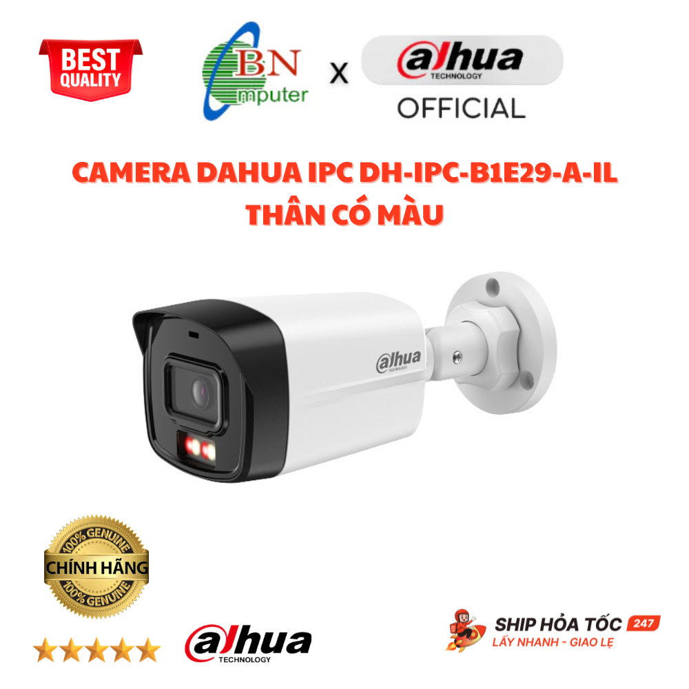 Camera DAHUA IPC DH-IPC-B1E29-A-IL thân HỒNG NGOẠI BAN ĐÊM CÓ MÀU có mic, bảo hành chính hãng