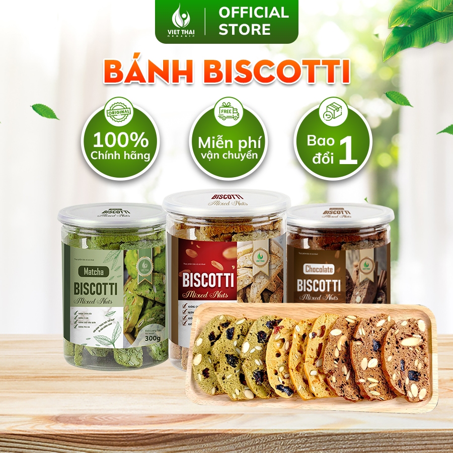 Bánh Biscotti Vị Truyền Thống, Matcha, Choco Healthy Nguyên Cám Siêu Hạt Dinh Dưỡng Việt Thái