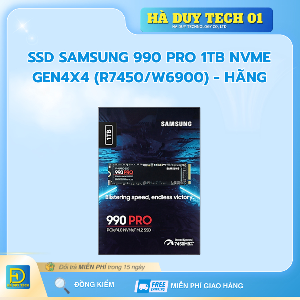 SSD SAMSUNG 990 PRO 1TB NVME GEN4x4 (R7450/W6900) - Cam Kết Chính Hãng - BH 36T - Ha Duy Tech