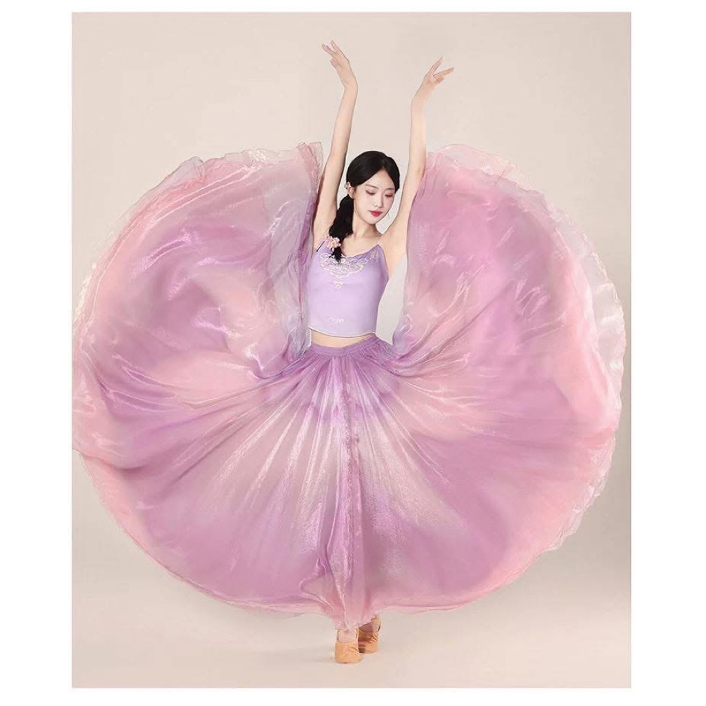 Váy múa 720 độ loang hồng tím