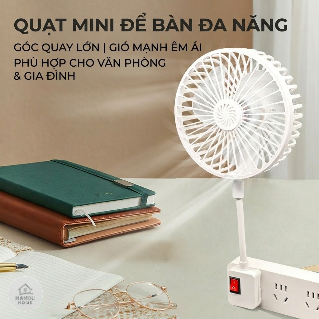 Quạt Điện Mini Cắm Điện Xoay 360 Độ Vận Hành Chống Ồn - Quạt Bàn 3 Cánh Có Lồng Bảo Vệ Cao Cấp Thích Hợp Mọi Không Gian