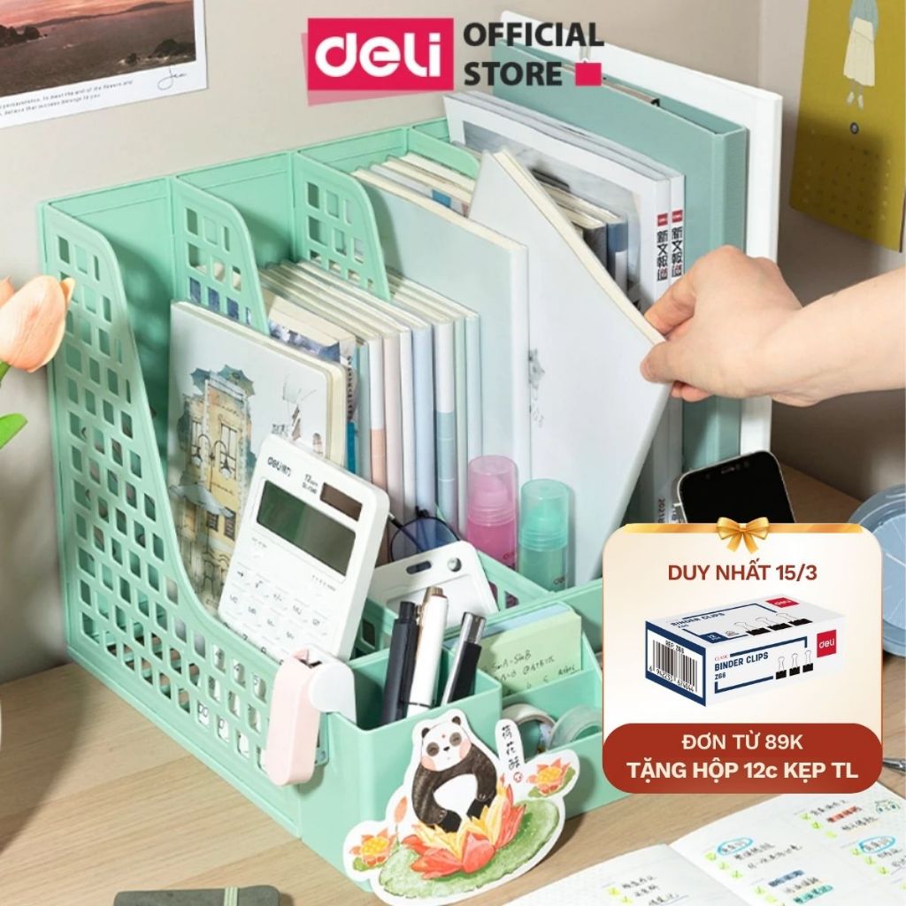 [VOUCHER 20K] Giá Khay Kệ Đựng Tài Liệu Văn Phòng Deli 4 Ngăn Kèm Khay Đựng Bút Đựng Sách Vở Để BàN