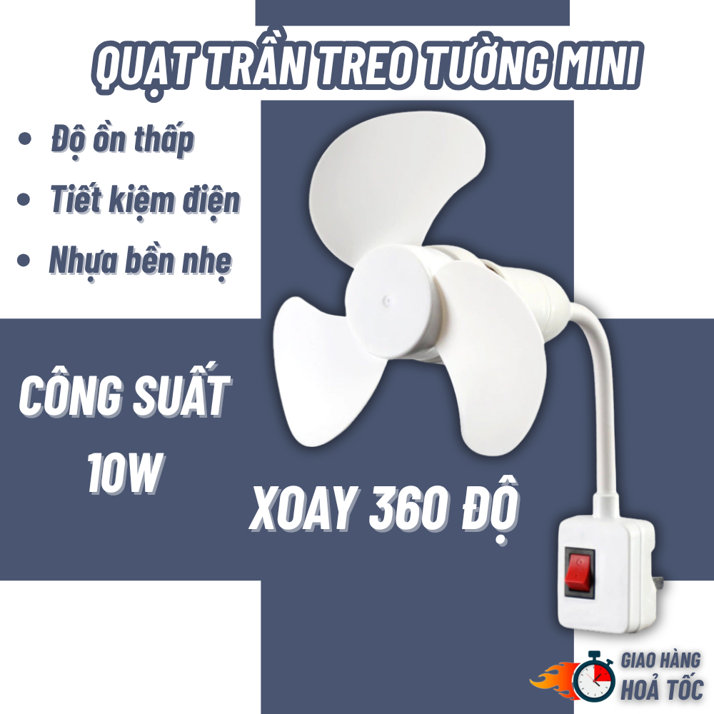 Quạt Trần Mini Gắn Đui Đèn E27 Kèm Phích Cắm – Quạt Trần Mini 3 Cánh Làm Mát Phòng, Quạt Tiết Kiệm Điện Cho Phòng