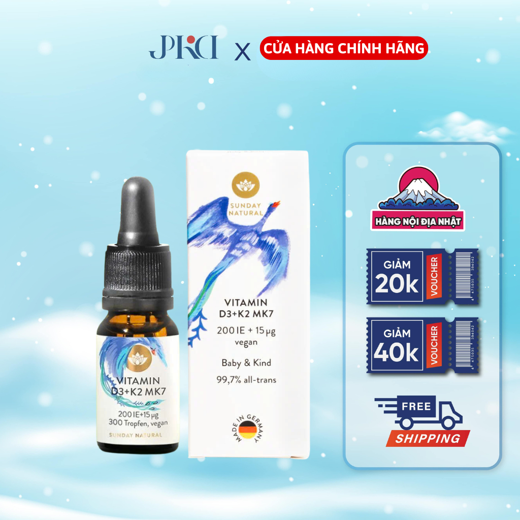 Vitamin D3K2 MK7 200 IE 15µg 10ml Sunday Natural Đức Bổ Sung Vitamin Cho Trẻ Sơ Sinh Và Trẻ Nhỏ