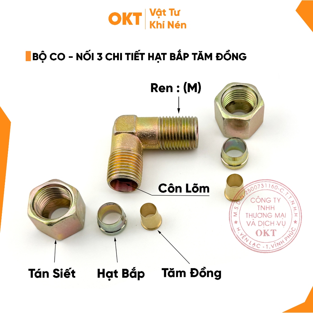| Combo 5 Bộ | Bộ Co (Góc) Nối 3 Chi Tiết - Kết Nối Đường Ống Khí Nén/ Dầu/ Nước