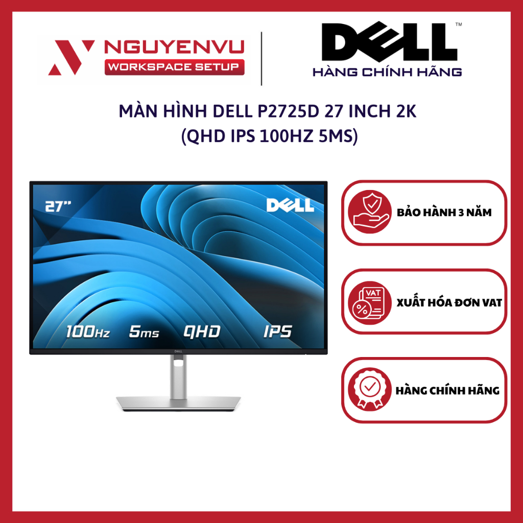 Màn hình Dell P2725D 27 inch 2K  (QHD IPS 100Hz 5ms) - Hàng Chính Hãng
