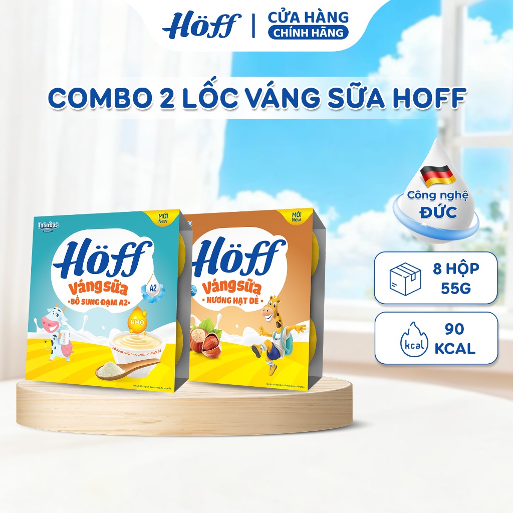 Combo 2 lốc váng sữa Hoff mix vị trẻ em cho bé ăn dặm (8 hộp x 55gr)