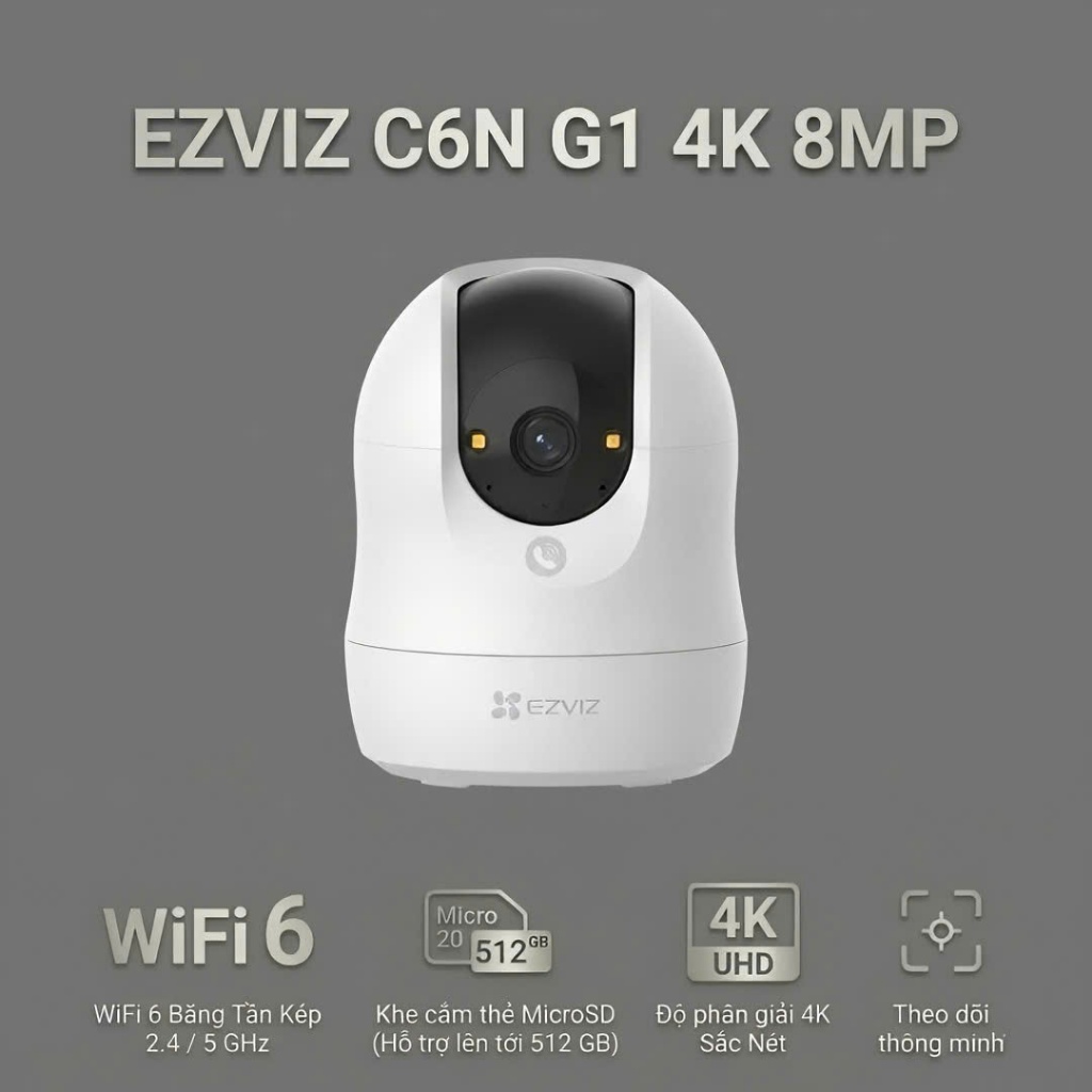 Camera 1 Mắt EZVIZ C6N G1 8MP / C6N 2MP Xoay 360° WiFi Trong Nhà, Hình Ảnh 4K, Theo Dõi Chuyển Động