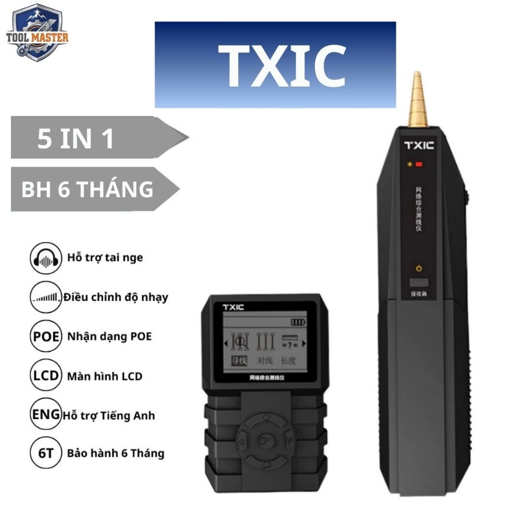 Máy dò dây mạng kiểm tra test cáp mạng, đo chiều dài, test POE hãng TXIC có màn LCD kiểm tra chính x