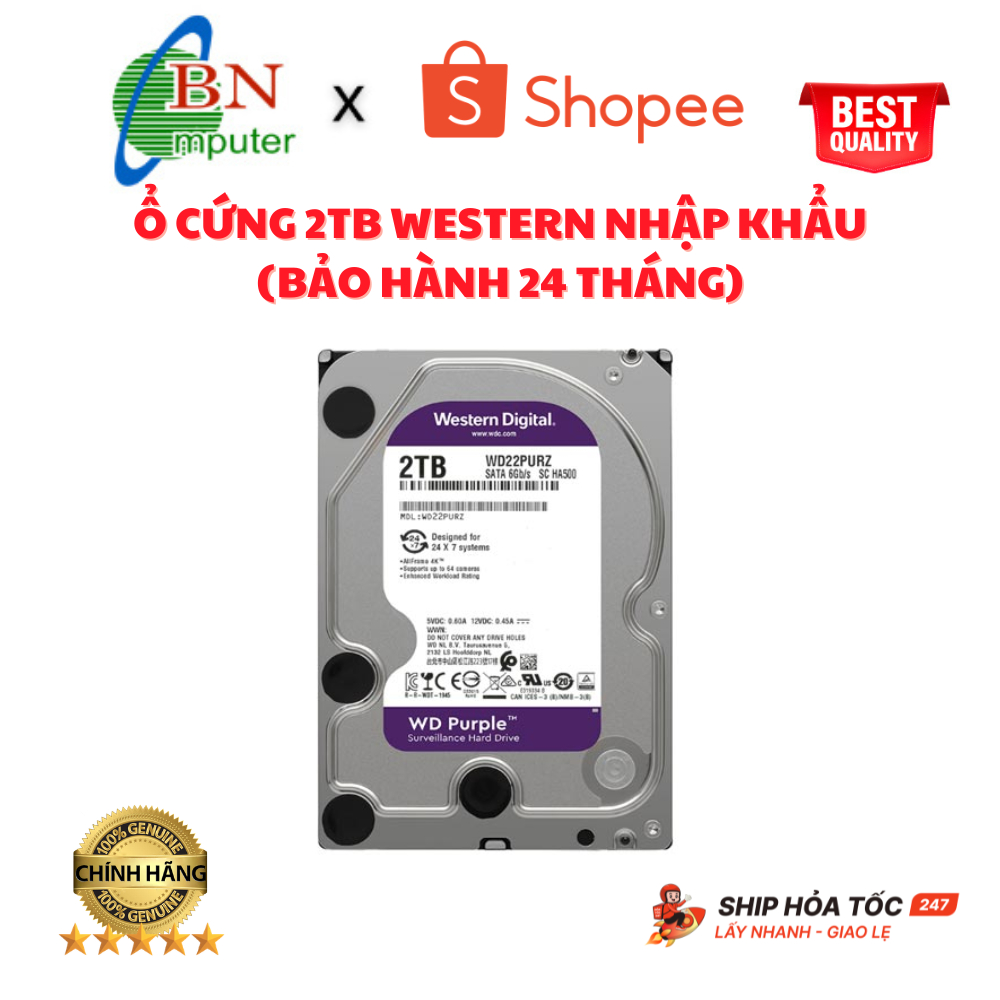 Ổ cứng 2TB Western tím/xanh nhập khẩu (bảo hành 24 tháng) (chọn màu nhắn tin cho shop)