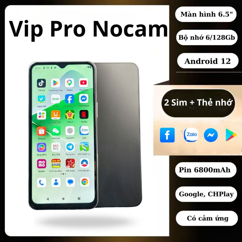 Điện thoại Vip Pro Nocam 128GB -  Smartphone Nocam bảo mật Android 12 Có CHPlay, Pin Trâu
