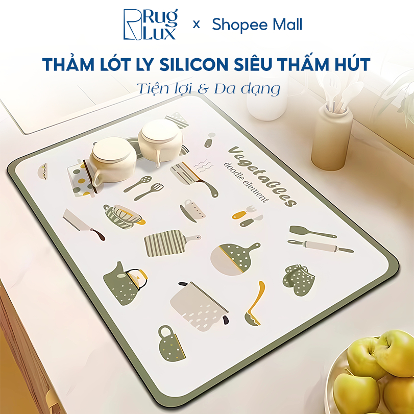 Thảm Silicon, Thảm Lót Ly SILICON Siêu Thấm Nước Congtrangbedding Cho Nhà Bếp, Thảm Thấm Hút Nước Da Nappa