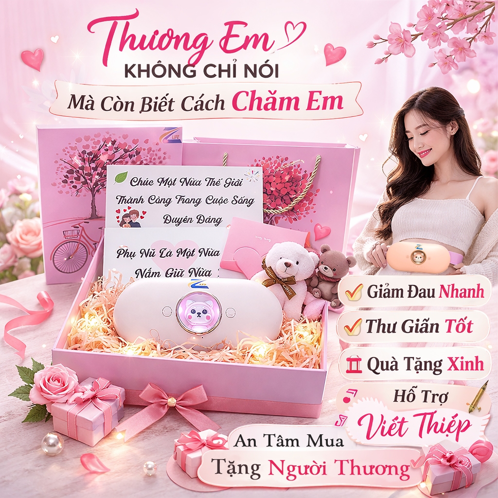 Đai chườm ấm bụng kinh nguyệt quà tặng vợ, bạn gái 8/3 20/10 14/2 ý nghĩa, máy massage giảm đau bụng