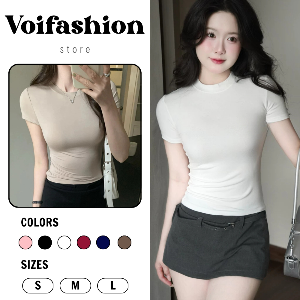 Áo thun ôm body cổ tròn tay cộc Voifashion, áo babytee thắt eo ôm body quyến rũ siêu xinh AT06