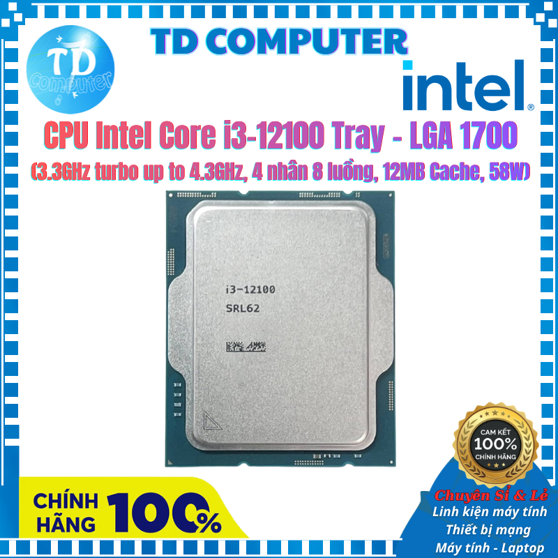 CPU Intel Core i3-12100 Tray – LGA1700 (Không kèm Fan)