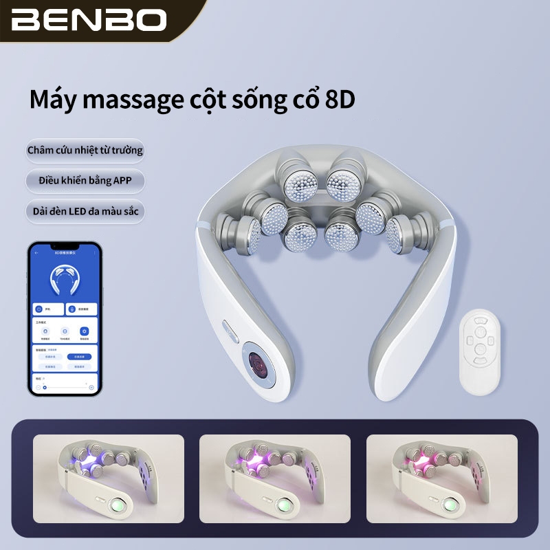 Máy massage cổ vai gáy 8D app Mihome, máy massage mini xung điện kết hợp rung chườm ấm