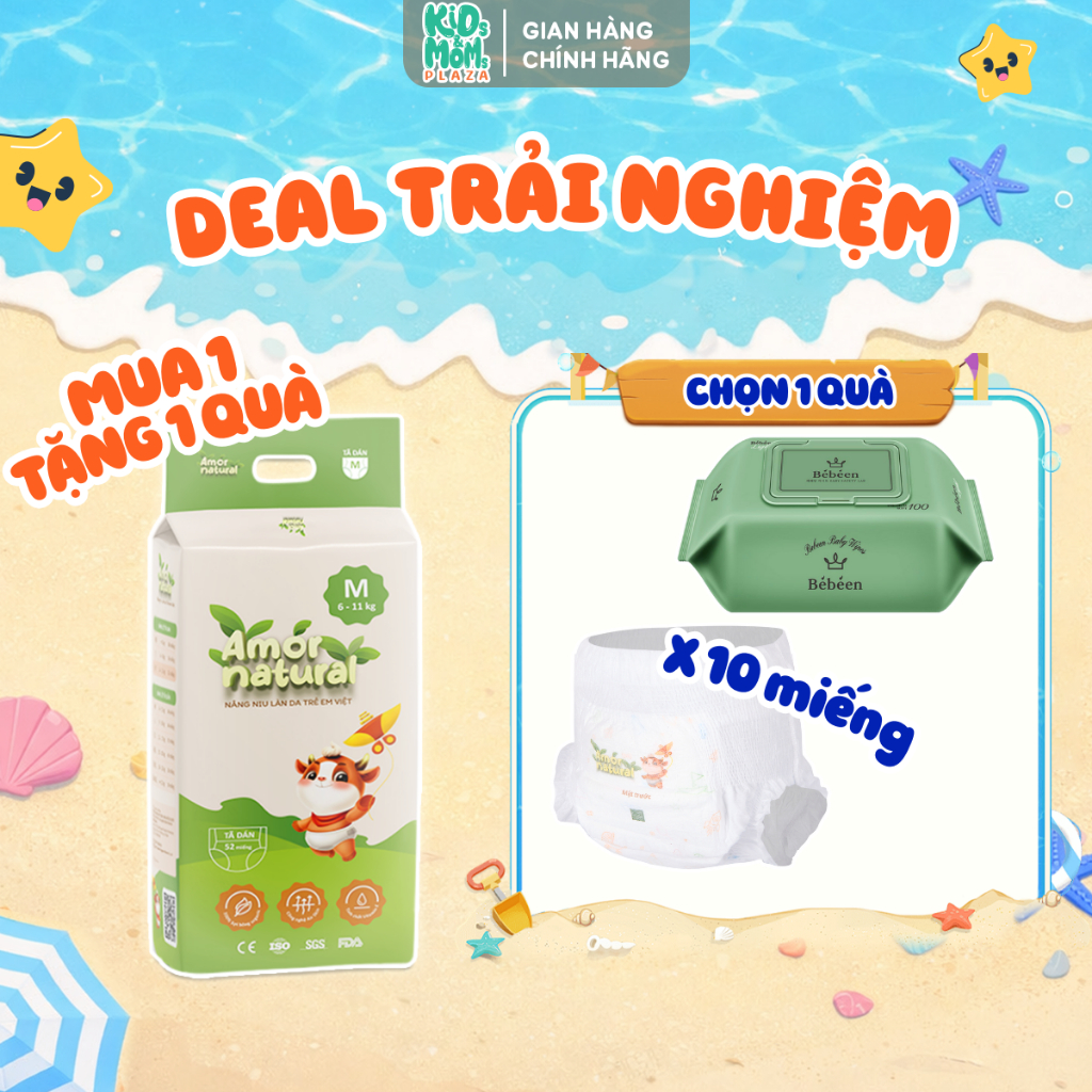 (1A) [COMBO TRẢI NGHIỆM] COMBO 1 bịch Tã/bỉm quần/dán Amor Natural thoáng khí, tiết kiệm đủ size NB tới 4XL