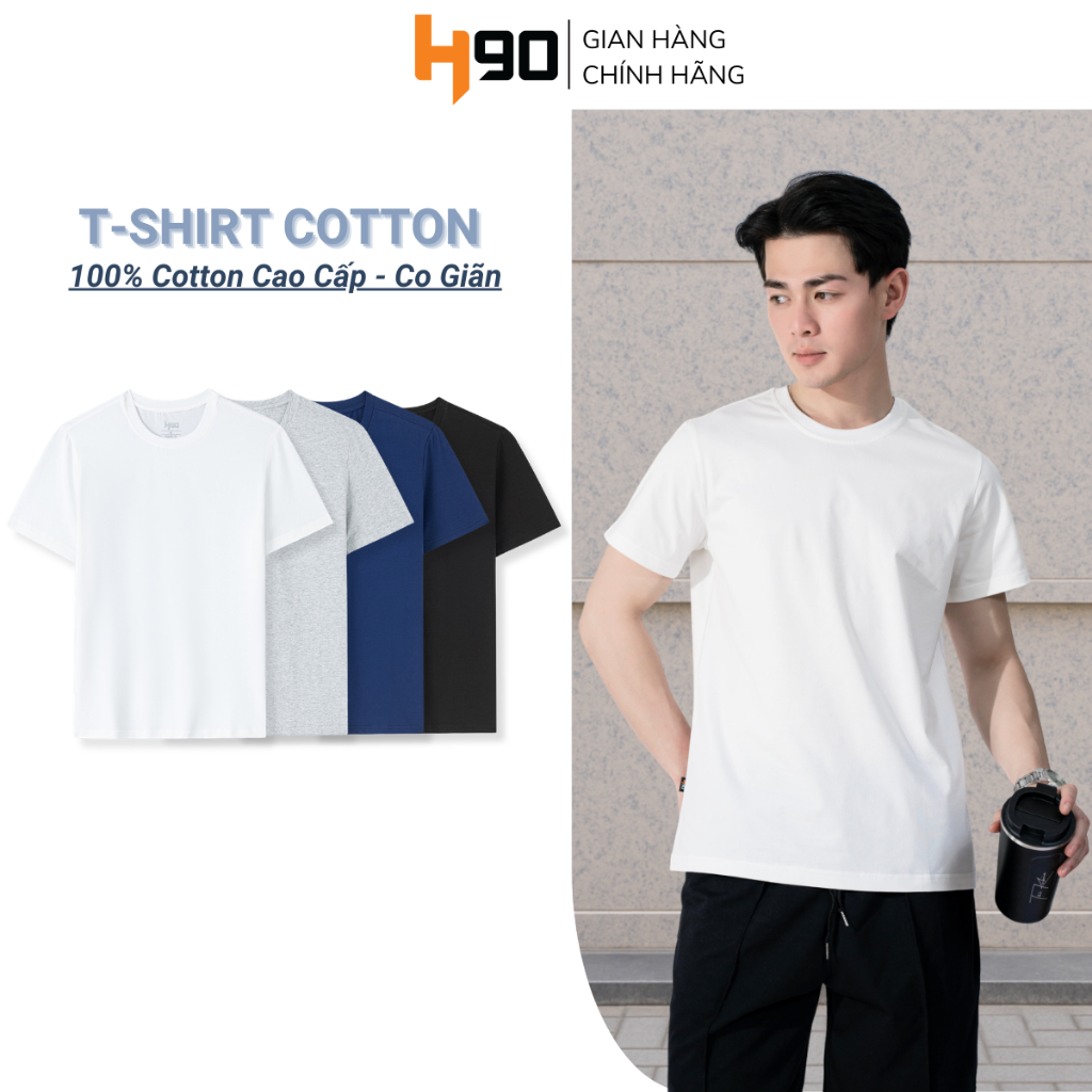 Áo Thun Nam Cộc Tay H90 Áo Phông Trơn Cotton Cao Cấp Thoáng Mát Thấm Hút Co Giãn TST01