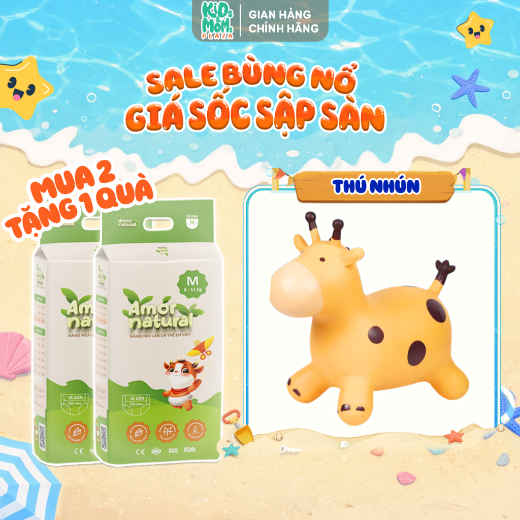 (2A) [TẶNG THÚ NHÚN] COMBO 2 bịch tã/bỉm quần/dán Amor Natural thấm tốt, mỏng NB/SM/L/XL/2XL/3XL/4XL