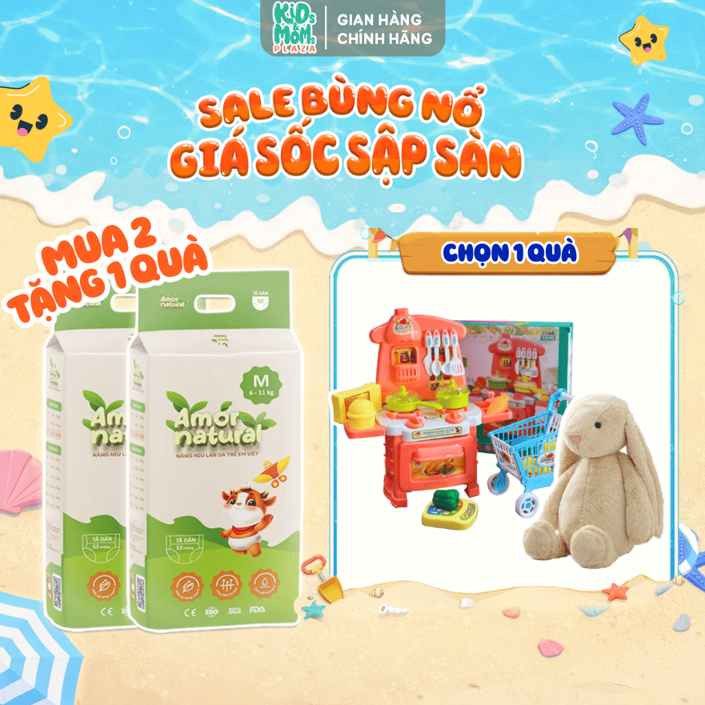 (2A) [COMBO KHÁM PHÁ] COMBO 2 bịch tã/bỉm Amor Natural siêu thoáng khí, ngừa hăm đủ size NB/S/M/L/XL