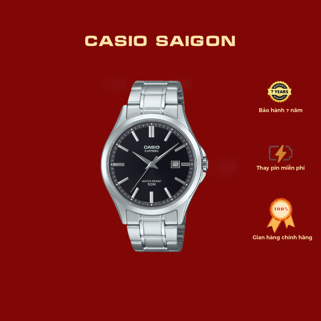 (Chính Hãng) Đồng Hồ Casio Nam MTS-115D-1AV Kính Shapphire Size 41.3mm - Bảo Hành 7 Năm