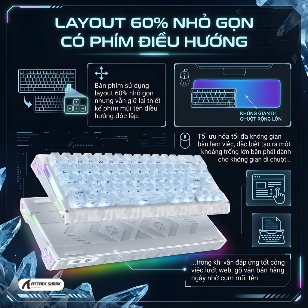 Bàn Phím Cơ Từ Attack Shark R68HE Carbon Fiber 60% - Rapid Trigger 0.005mm, Polling Rate 8000Hz, RGB | BigBuy360 - bigbuy360.vn