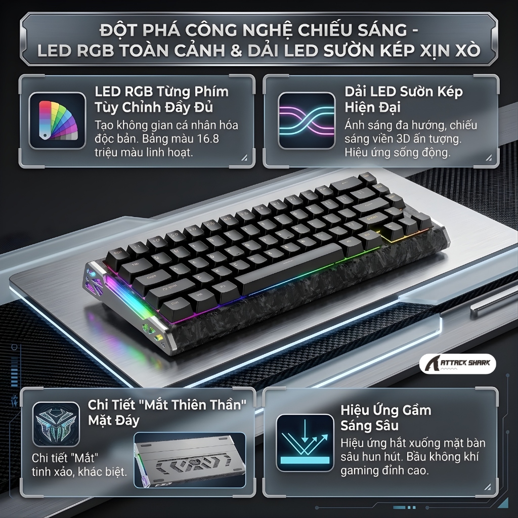 Bàn Phím Cơ Từ Attack Shark R68HE Carbon Fiber 60% - Rapid Trigger 0.005mm, Polling Rate 8000Hz, RGB | BigBuy360 - bigbuy360.vn