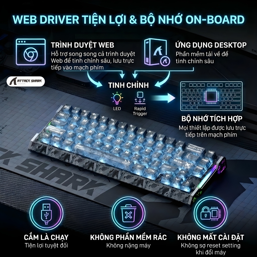 Bàn Phím Cơ Từ Attack Shark R68HE Carbon Fiber 60% - Rapid Trigger 0.005mm, Polling Rate 8000Hz, RGB | BigBuy360 - bigbuy360.vn