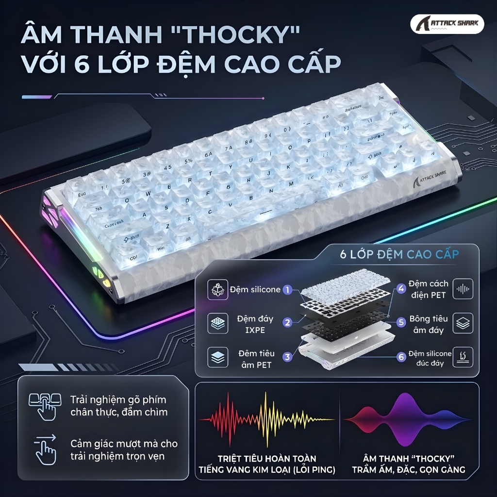 Bàn Phím Cơ Từ Attack Shark R68HE Carbon Fiber 60% - Rapid Trigger 0.005mm, Polling Rate 8000Hz, RGB | BigBuy360 - bigbuy360.vn
