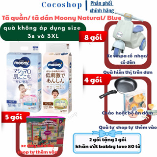 Tã /Bỉm MOONY NATURAL dán/ quần size NB62/ S58/ M46/ L36/ XL32