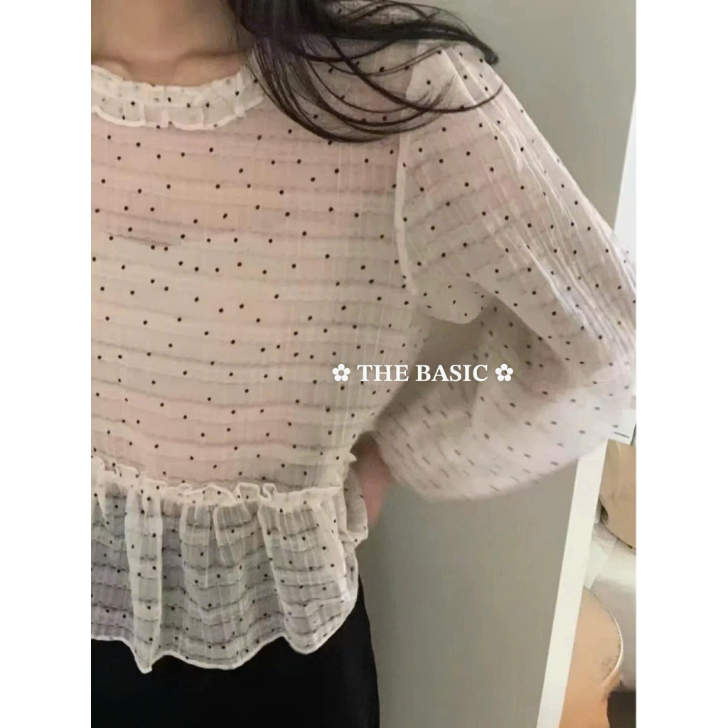 Nola.store/ Hers/ Áo bèo tơ chấm bi nữ
