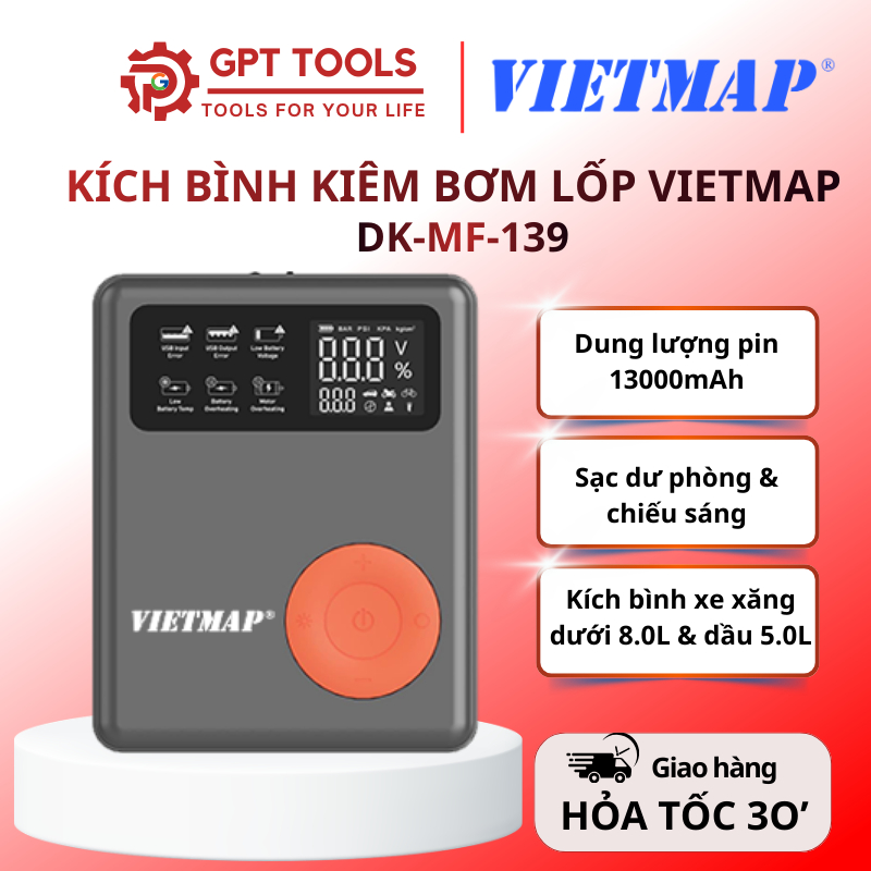 Bơm Lốp Kích Bình Ô Tô 4 Trong 1 Vietmap DK-MF139 - Hàng Chính Hãng - Bảo Hành 12 Tháng