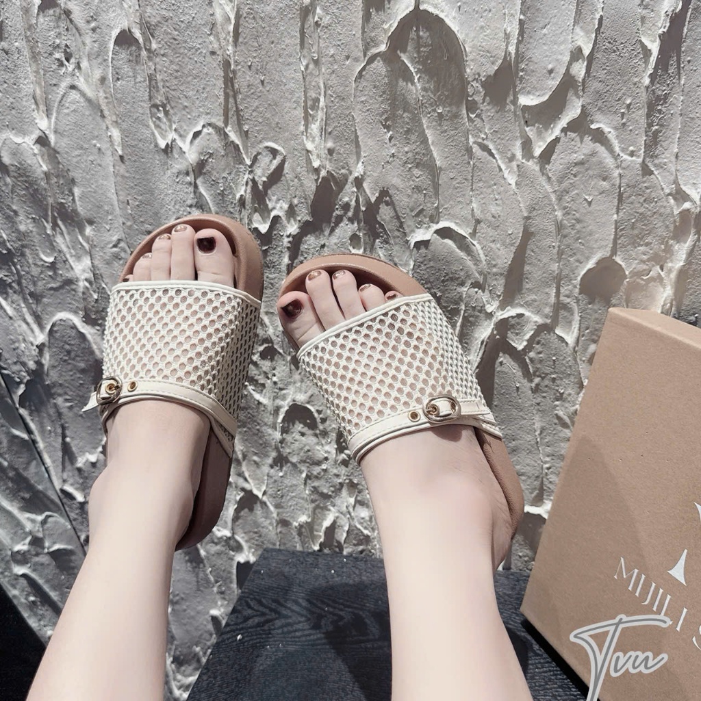 NS1 Dép xuồng quai lưới đan phối quai bản ngang - Bonita Shoes DX697