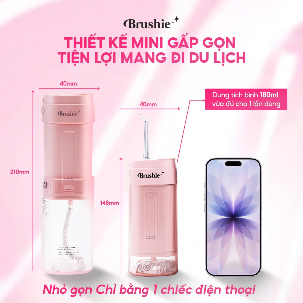 Tăm nước Brushie phiên bản nâng cấp 2025 công nghệ sóng âm tiện lợi