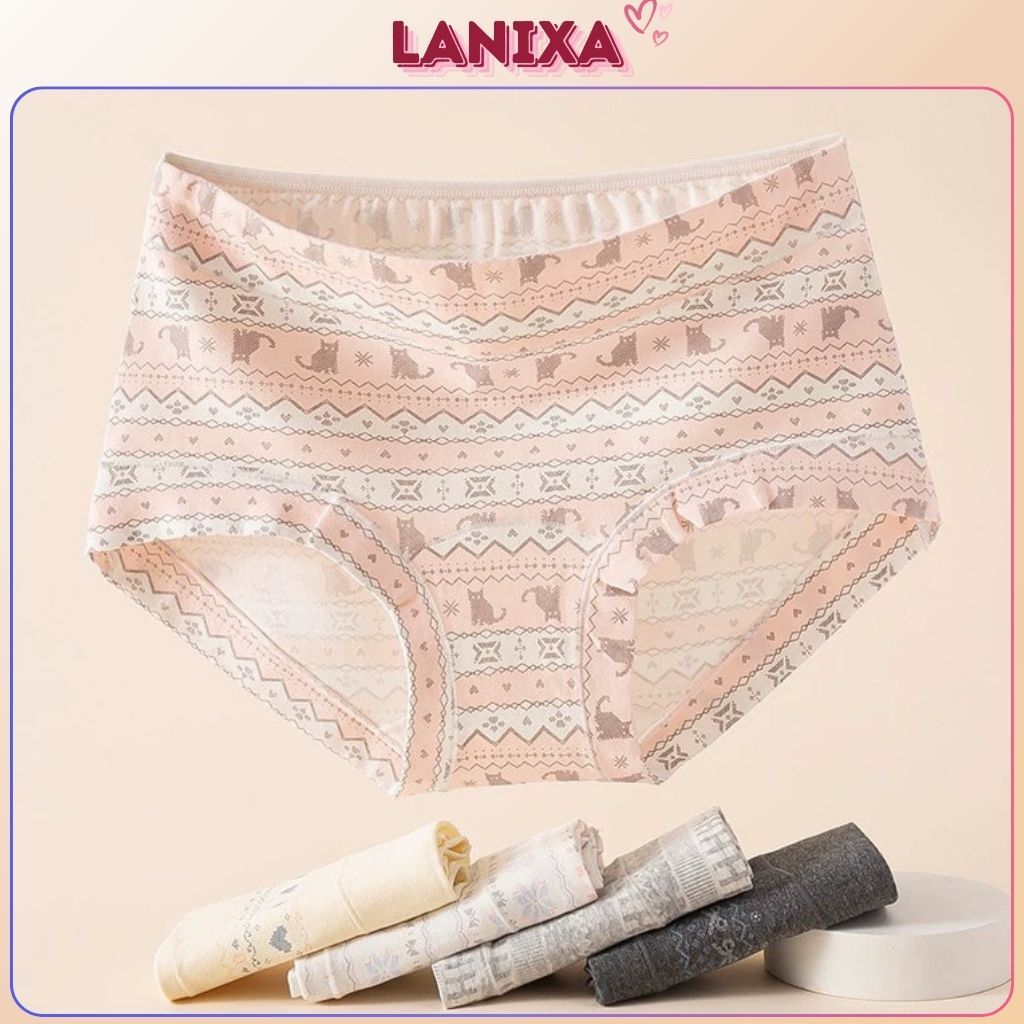 Quần lót nữ cotton cao cấp dáng boxer cạp vừa tôn dáng sexy họa tiết phong cách Bắc Âu LANIXA L5296