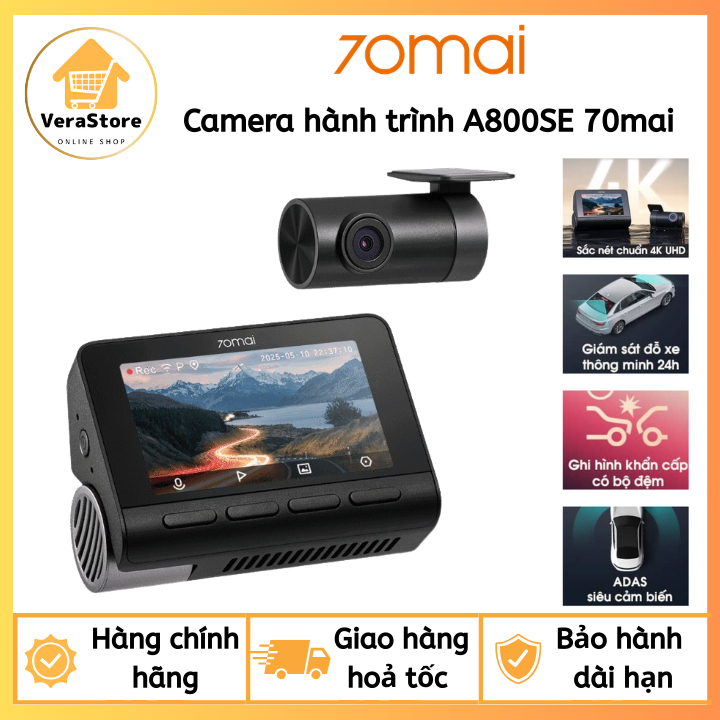 Camera hành trình 70mai A800SE độ phân giải 4K, cam trước sau, Chế độ HDR, Phiên Bản Quốc Tế