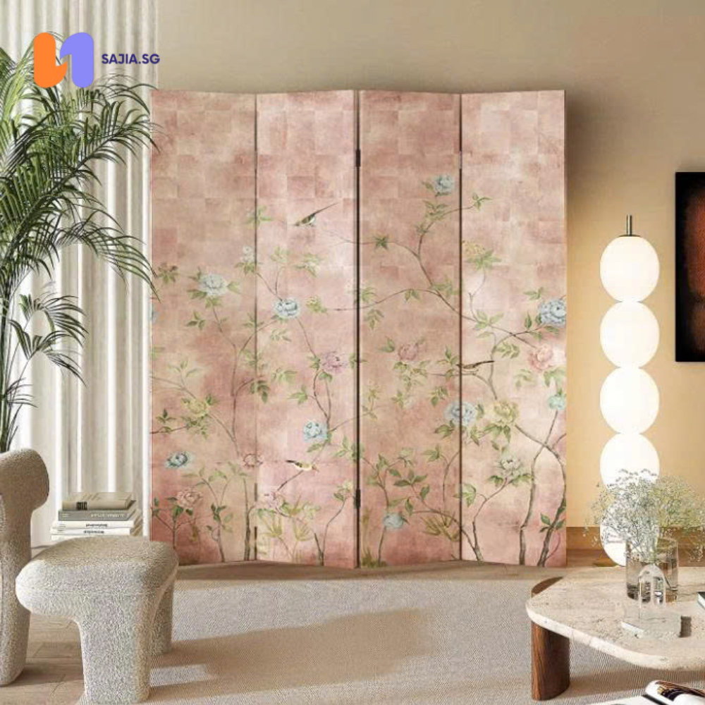 [KHÔNG KÈM CHÂN ]  Bộ vách ngăn bình phong gấp gọn Decor phòng ngủ nữ tính- SAJIA