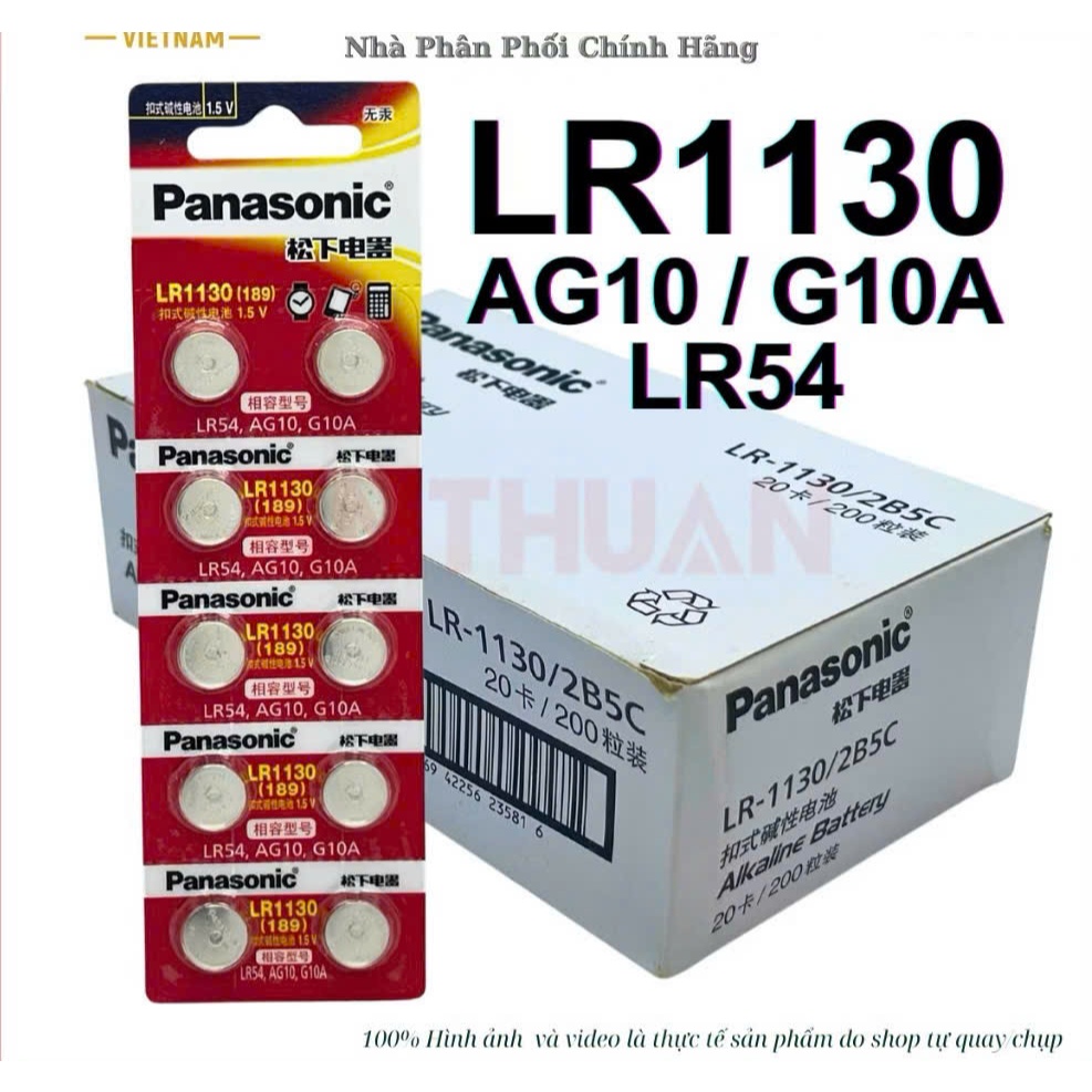 Pin LR1130 / AG10 Panasonic 1.5V Alkaline G10A / LR54 Chính hãng vỉ 10 viên pin cúc áo.
