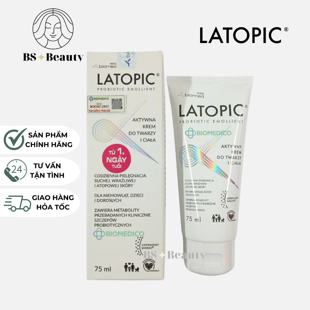 Kem Dưỡng Ẩm LATOPIC PROBIOTIC EMOLLIENT Active Face and Body Cream dành cho da dị ứng/kích ứng 75ml
