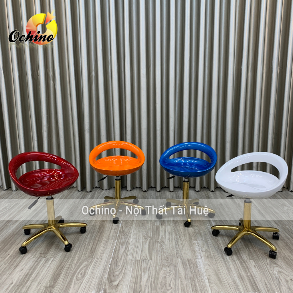 Ghế Bánh Xe Chân Vàng, Ghế Xoay Văn Phòng Cao Cấp Mẫu Nhựa Khoét Lỗ Cao 45-55cm (Hình thật shop chụp